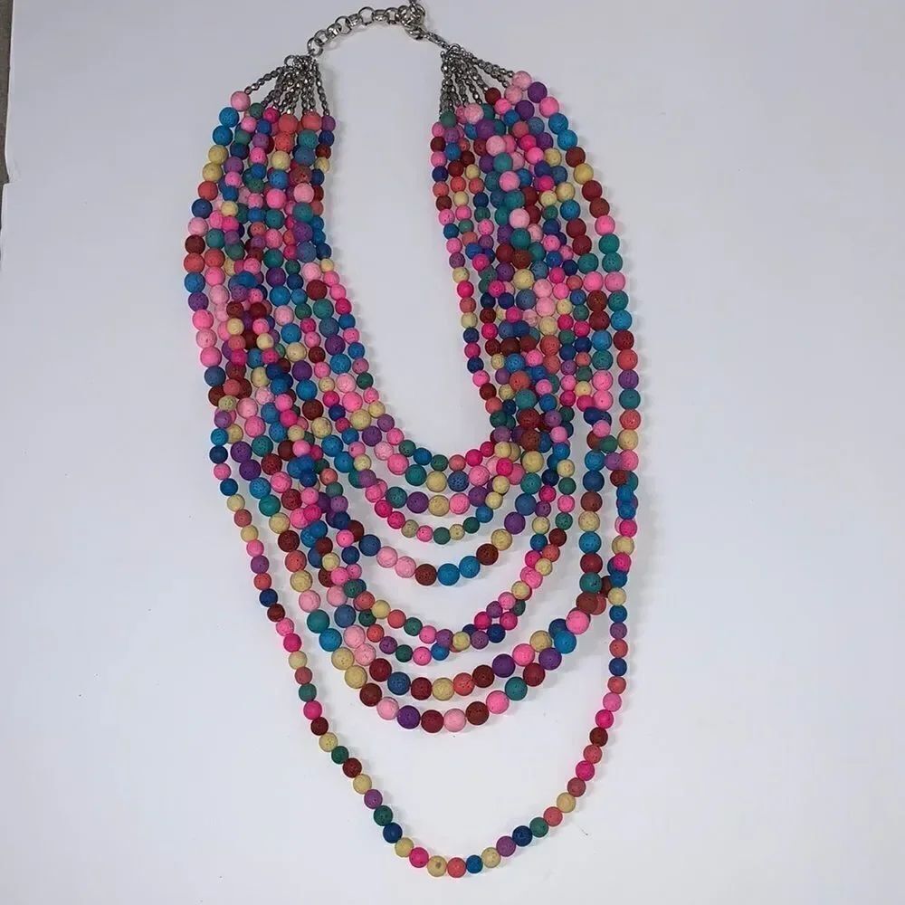 Sassy Jones Makemba Lava Bead Necklace Multicolor Statement Layered w/ Bag OS
